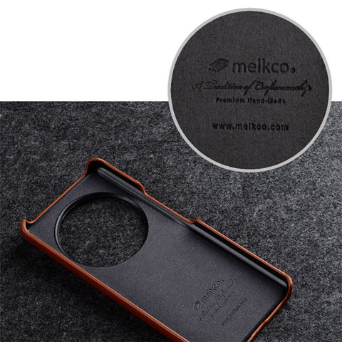 MELKCO For Xiaomi 13 Ultra Protective Case Genuine Cow Leather+Microfiber Leather+PC Waxy Texture Phone Cover