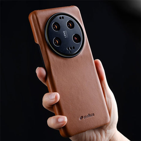 MELKCO For Xiaomi 13 Ultra Protective Case Genuine Cow Leather+Microfiber Leather+PC Waxy Texture Phone Cover