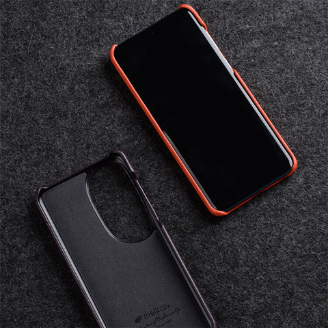 MELKCO Hard Cover for Huawei P60 Art Genuine Cow Leather Coated PC Incomplete Phone Shell