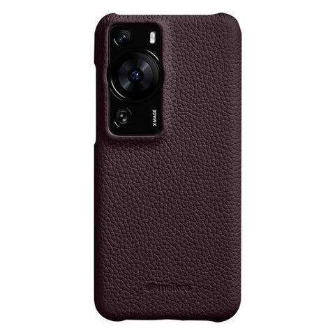 MELKCO Drop Protection Cover for Huawei P60 / P60 Pro Genuine Cow Leather Coated PC Incomplete Phone Case