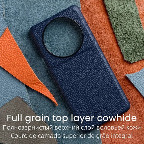 MELKCO Shock-absorbing Cover for Xiaomi 12S Ultra 5G Genuine Cow Leather Coated PC Incomplete Phone Case