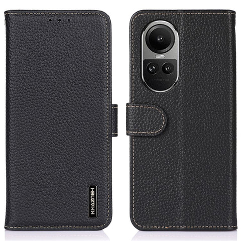 KHAZNEH For Oppo Reno10 Pro 5G (Global) / Reno10 5G (Global) Cell Phone Cover Litchi Texture Stand Wallet Genuine Cow Leather+TPU Case