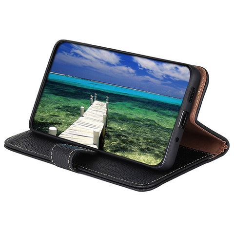 KHAZNEH For Oppo Reno10 Pro 5G (Global) / Reno10 5G (Global) Cell Phone Cover Litchi Texture Stand Wallet Genuine Cow Leather+TPU Case
