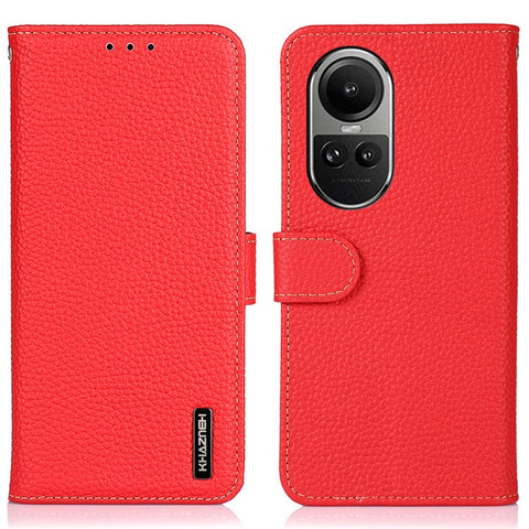 KHAZNEH For Oppo Reno10 Pro 5G (Global) / Reno10 5G (Global) Cell Phone Cover Litchi Texture Stand Wallet Genuine Cow Leather+TPU Case