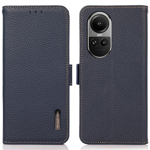 KHAZNEH For Oppo Reno10 Pro 5G (Global) / Reno10 5G (Global) RFID Blocking Genuine Cow Leather Phone Case Stand Wallet Litchi Texture Cover