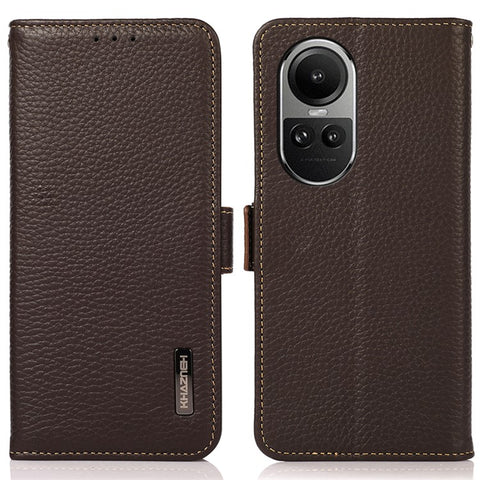 KHAZNEH For Oppo Reno10 Pro 5G (Global) / Reno10 5G (Global) RFID Blocking Genuine Cow Leather Phone Case Stand Wallet Litchi Texture Cover