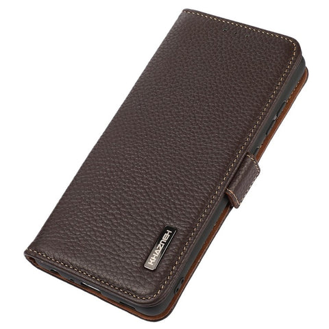 KHAZNEH For Oppo Reno10 Pro 5G (Global) / Reno10 5G (Global) RFID Blocking Genuine Cow Leather Phone Case Stand Wallet Litchi Texture Cover