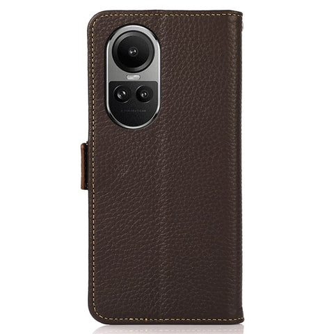 KHAZNEH For Oppo Reno10 Pro 5G (Global) / Reno10 5G (Global) RFID Blocking Genuine Cow Leather Phone Case Stand Wallet Litchi Texture Cover