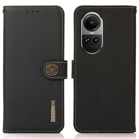 KHAZNEH For Oppo Reno10 Pro 5G (Global) / Reno10 5G (Global) RFID Blocking Wallet Case Dustproof Genuine Cow Leather Stand Phone Cover