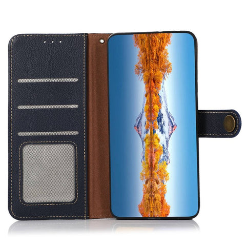 KHAZNEH For Oppo Reno10 Pro 5G (Global) / Reno10 5G (Global) RFID Blocking Wallet Case Dustproof Genuine Cow Leather Stand Phone Cover