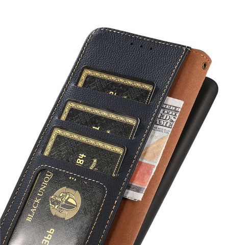 KHAZNEH For Oppo Reno10 Pro 5G (Global) / Reno10 5G (Global) RFID Blocking Wallet Case Dustproof Genuine Cow Leather Stand Phone Cover