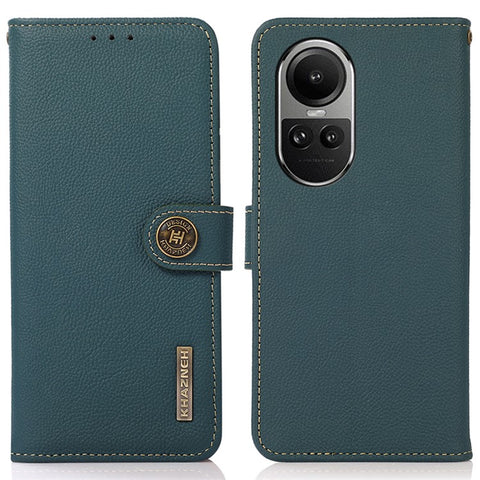 KHAZNEH For Oppo Reno10 Pro 5G (Global) / Reno10 5G (Global) RFID Blocking Wallet Case Dustproof Genuine Cow Leather Stand Phone Cover