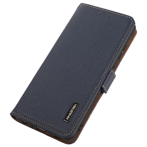 KHAZNEH Genuine Cow Leather Phone Case for OnePlus Nord 3 5G / Ace 2V , RFID Blocking Stand Wallet Litchi Texture Cover