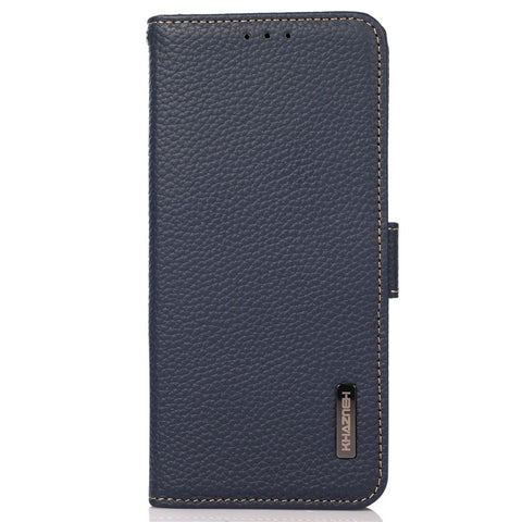 KHAZNEH Genuine Cow Leather Phone Case for OnePlus Nord 3 5G / Ace 2V , RFID Blocking Stand Wallet Litchi Texture Cover