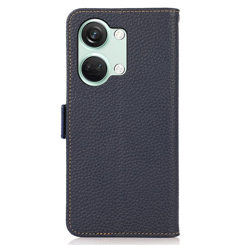 KHAZNEH Genuine Cow Leather Phone Case for OnePlus Nord 3 5G / Ace 2V , RFID Blocking Stand Wallet Litchi Texture Cover