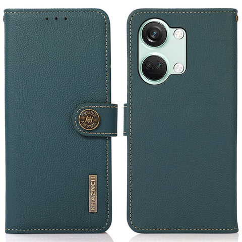 KHAZNEH For OnePlus Nord 3 5G / Ace 2V RFID Blocking Wallet Case Fall Protection Genuine Cow Leather Stand Phone Cover