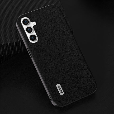 ABEEL For Samsung Galaxy M54 5G / F54 5G Litchi Texture Back Cover Genuine Cow Leather Coated PC+TPU Phone Case