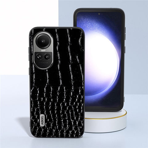 ABEEL For Oppo Reno10 Pro 5G (Global) / Reno10 5G (Global) Crocodile Texture Phone Case Genuine Cow Leather+PC+TPU Back Cover