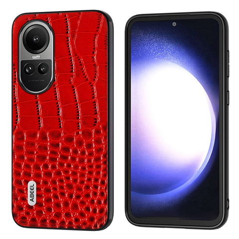 ABEEL For Oppo Reno10 Pro 5G (Global) / Reno10 5G (Global) Crocodile Texture Phone Case Genuine Cow Leather+PC+TPU Back Cover
