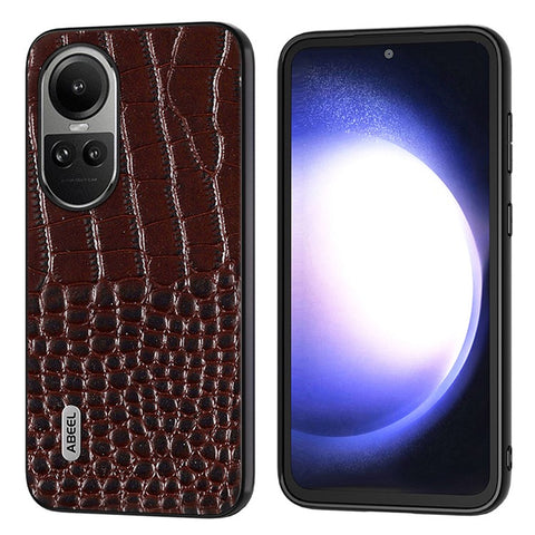 ABEEL For Oppo Reno10 Pro 5G (Global) / Reno10 5G (Global) Crocodile Texture Phone Case Genuine Cow Leather+PC+TPU Back Cover