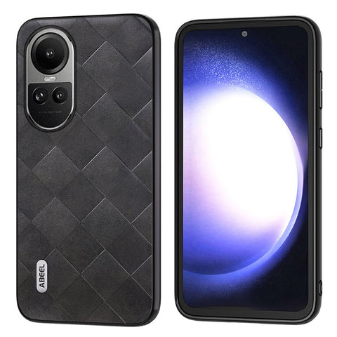 ABEEL For Oppo Reno10 Pro 5G (Global) / Reno10 5G (Global) Grid Texture Phone Case PU Leather Coated PC+TPU Back Cover