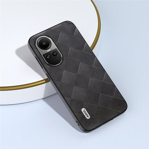 ABEEL For Oppo Reno10 Pro 5G (Global) / Reno10 5G (Global) Grid Texture Phone Case PU Leather Coated PC+TPU Back Cover