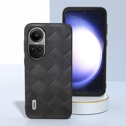 ABEEL For Oppo Reno10 Pro 5G (Global) / Reno10 5G (Global) Grid Texture Phone Case PU Leather Coated PC+TPU Back Cover
