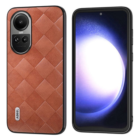 ABEEL For Oppo Reno10 Pro 5G (Global) / Reno10 5G (Global) Grid Texture Phone Case PU Leather Coated PC+TPU Back Cover