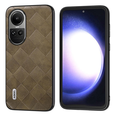 ABEEL For Oppo Reno10 Pro 5G (Global) / Reno10 5G (Global) Grid Texture Phone Case PU Leather Coated PC+TPU Back Cover