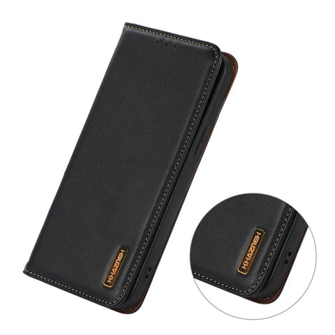 KHAZNEH For Samsung Galaxy F34 5G / M34 5G Genuine Cow Leather Stand Cover RFID Blocking Wallet Phone Case