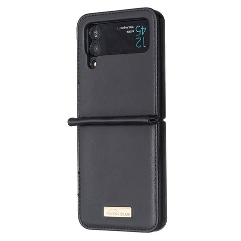 BINFEN COLOR For Samsung Galaxy Z Flip4 5G PU Leather + Hard PC Shell Slim Protective Phone Case Cover