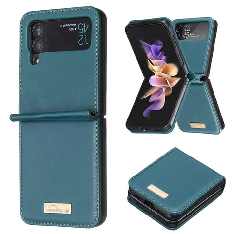 BINFEN COLOR For Samsung Galaxy Z Flip4 5G PU Leather + Hard PC Shell Slim Protective Phone Case Cover