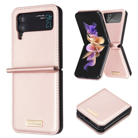 BINFEN COLOR For Samsung Galaxy Z Flip4 5G PU Leather + Hard PC Shell Slim Protective Phone Case Cover