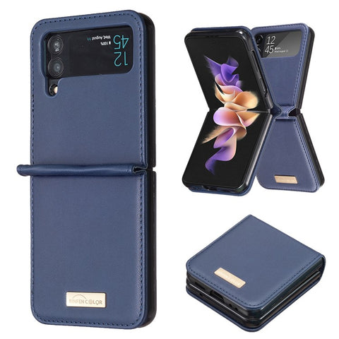BINFEN COLOR For Samsung Galaxy Z Flip4 5G PU Leather + Hard PC Shell Slim Protective Phone Case Cover