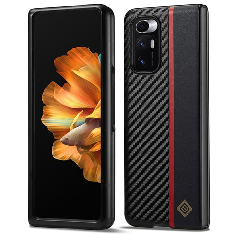 LC.IMEEKE Carbon Fiber Texture Cover for Xiaomi Mi Mix Fold , PU Leather+TPU+EVA Phone Back Protector Case