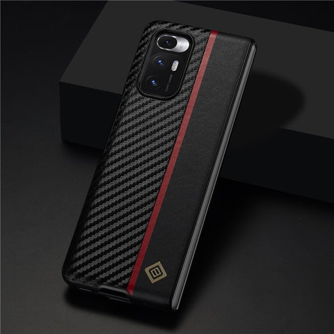 LC.IMEEKE Carbon Fiber Texture Cover for Xiaomi Mi Mix Fold , PU Leather+TPU+EVA Phone Back Protector Case