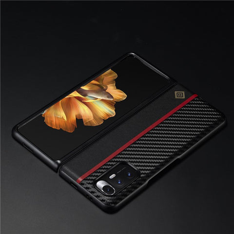 LC.IMEEKE Carbon Fiber Texture Cover for Xiaomi Mi Mix Fold , PU Leather+TPU+EVA Phone Back Protector Case