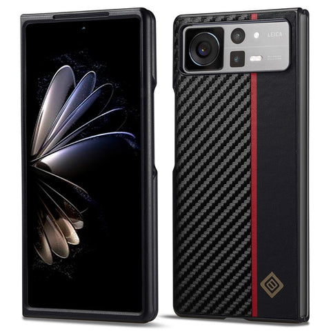 LC.IMEEKE Back Cover for Xiaomi Mix Fold 2 5G , Mobile Phone Carbon Fiber Texture PU Leather+TPU+EVA Case
