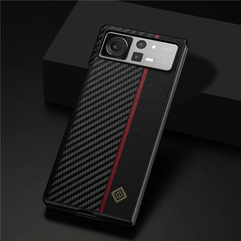 LC.IMEEKE Back Cover for Xiaomi Mix Fold 2 5G , Mobile Phone Carbon Fiber Texture PU Leather+TPU+EVA Case