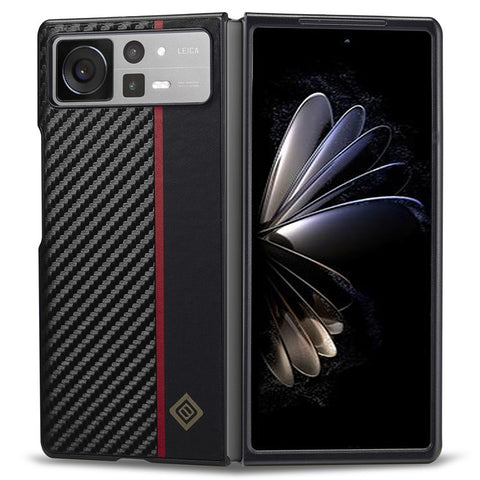 LC.IMEEKE Back Cover for Xiaomi Mix Fold 2 5G , Mobile Phone Carbon Fiber Texture PU Leather+TPU+EVA Case