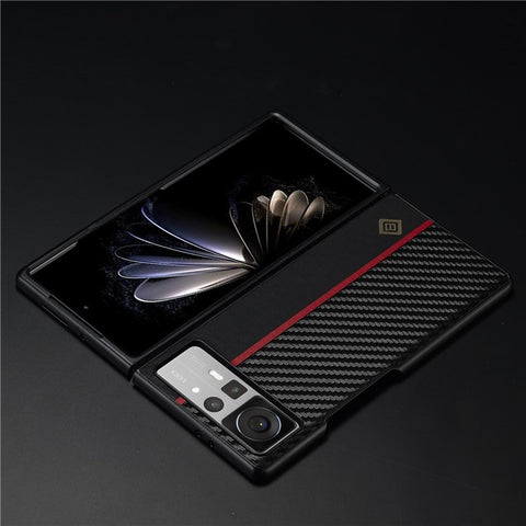 LC.IMEEKE Back Cover for Xiaomi Mix Fold 2 5G , Mobile Phone Carbon Fiber Texture PU Leather+TPU+EVA Case