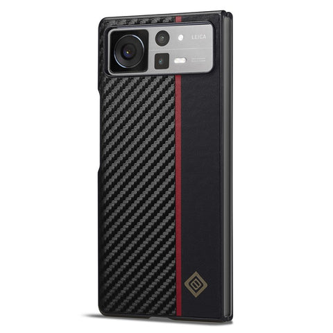 LC.IMEEKE Back Cover for Xiaomi Mix Fold 2 5G , Mobile Phone Carbon Fiber Texture PU Leather+TPU+EVA Case