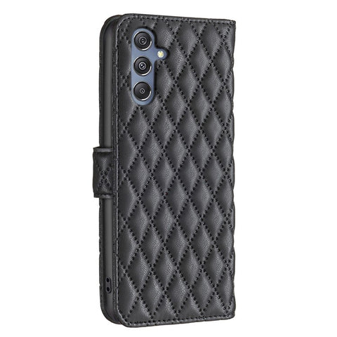 BINFEN COLOR BF Style-14 for Samsung Galaxy F34 5G / M34 5G Wallet Phone Case PU Leather Imprinted Grid Stand Cover