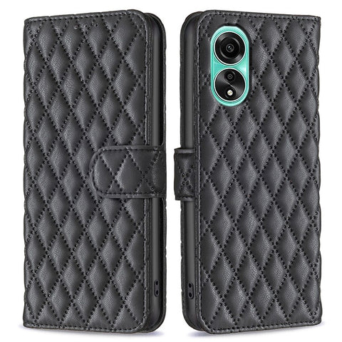 BINFEN COLOR BF Style-14 for Oppo A78 4G Leather Grid Pattern Imprinted Case Wallet Stand Flip Phone Cover
