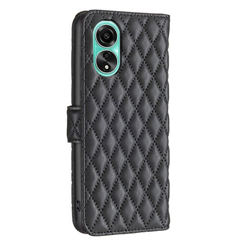 BINFEN COLOR BF Style-14 for Oppo A78 4G Leather Grid Pattern Imprinted Case Wallet Stand Flip Phone Cover