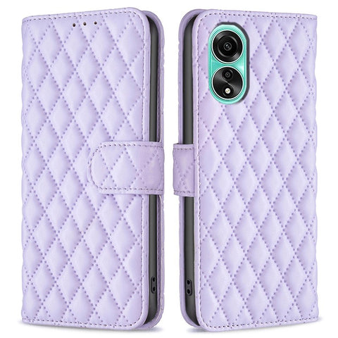 BINFEN COLOR BF Style-14 for Oppo A78 4G Leather Grid Pattern Imprinted Case Wallet Stand Flip Phone Cover