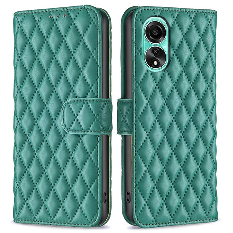 BINFEN COLOR BF Style-14 for Oppo A78 4G Leather Grid Pattern Imprinted Case Wallet Stand Flip Phone Cover