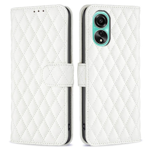 BINFEN COLOR BF Style-14 for Oppo A78 4G Leather Grid Pattern Imprinted Case Wallet Stand Flip Phone Cover
