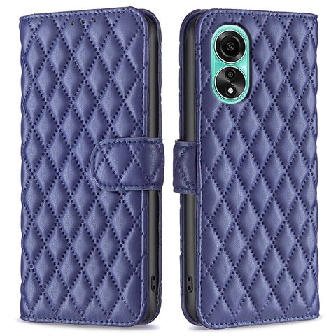 BINFEN COLOR BF Style-14 for Oppo A78 4G Leather Grid Pattern Imprinted Case Wallet Stand Flip Phone Cover