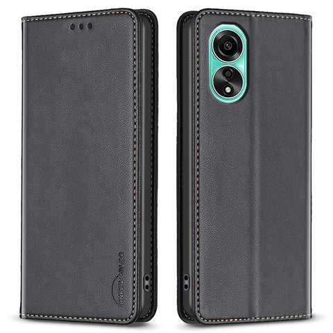BINFEN COLOR BF18 For Oppo A78 4G Magnetic Leather Phone Case Card Holder Stand Full Protection Cover